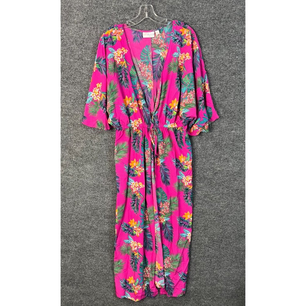 Belle Beach Kim Gravel Cover Up Womens M/L Pink Floral Tropical Resort Cruise - Picture 2 of 12